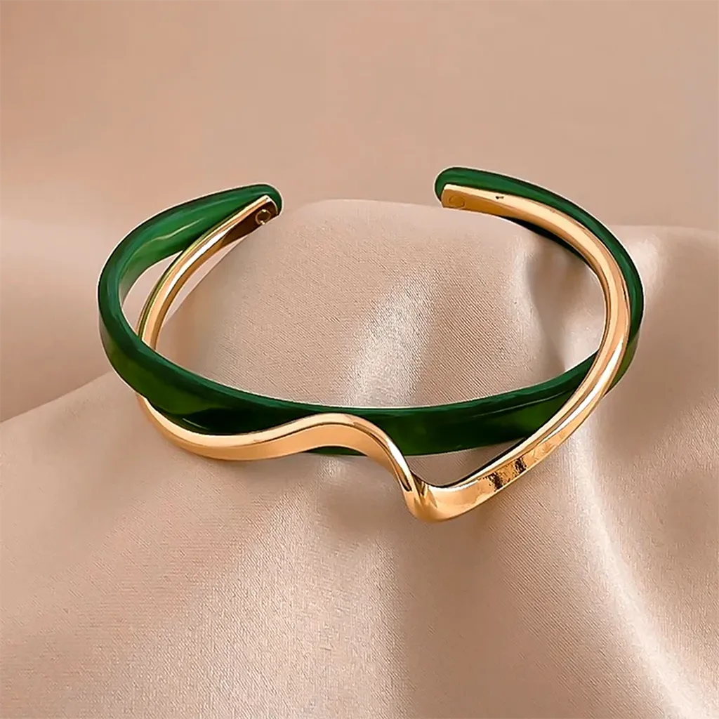 Trendy C-Shaped Shell Metal Bracelet-ReesJewels-Green-ReesJewels