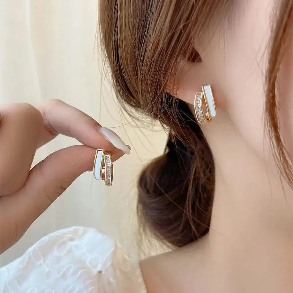 Trendy Double Layered Earrings-ReesJewels-Crystal & Ivory-ReesJewels