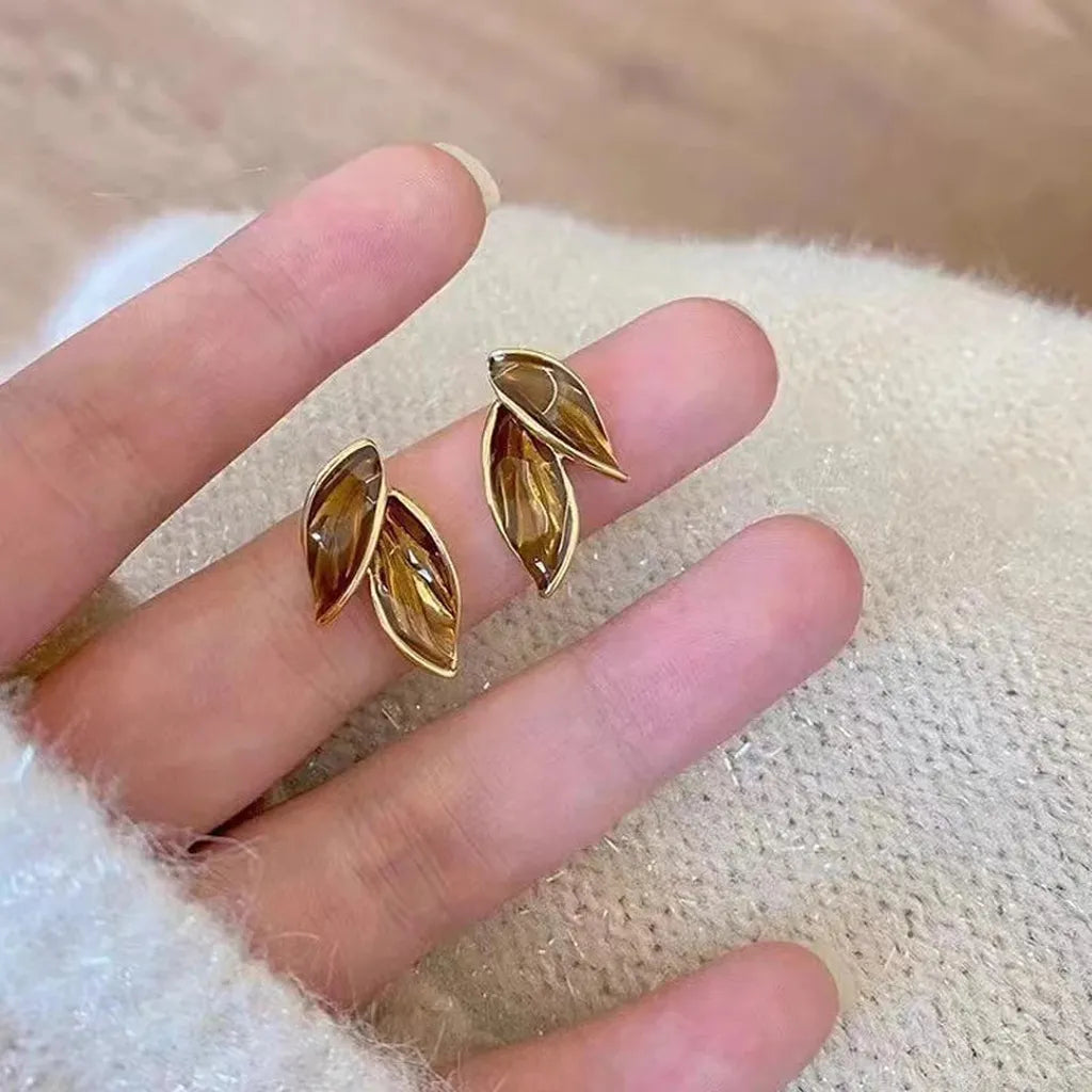 Trendy Fresh Leaf Stud Earring-ReesJewels-Gold-ReesJewels