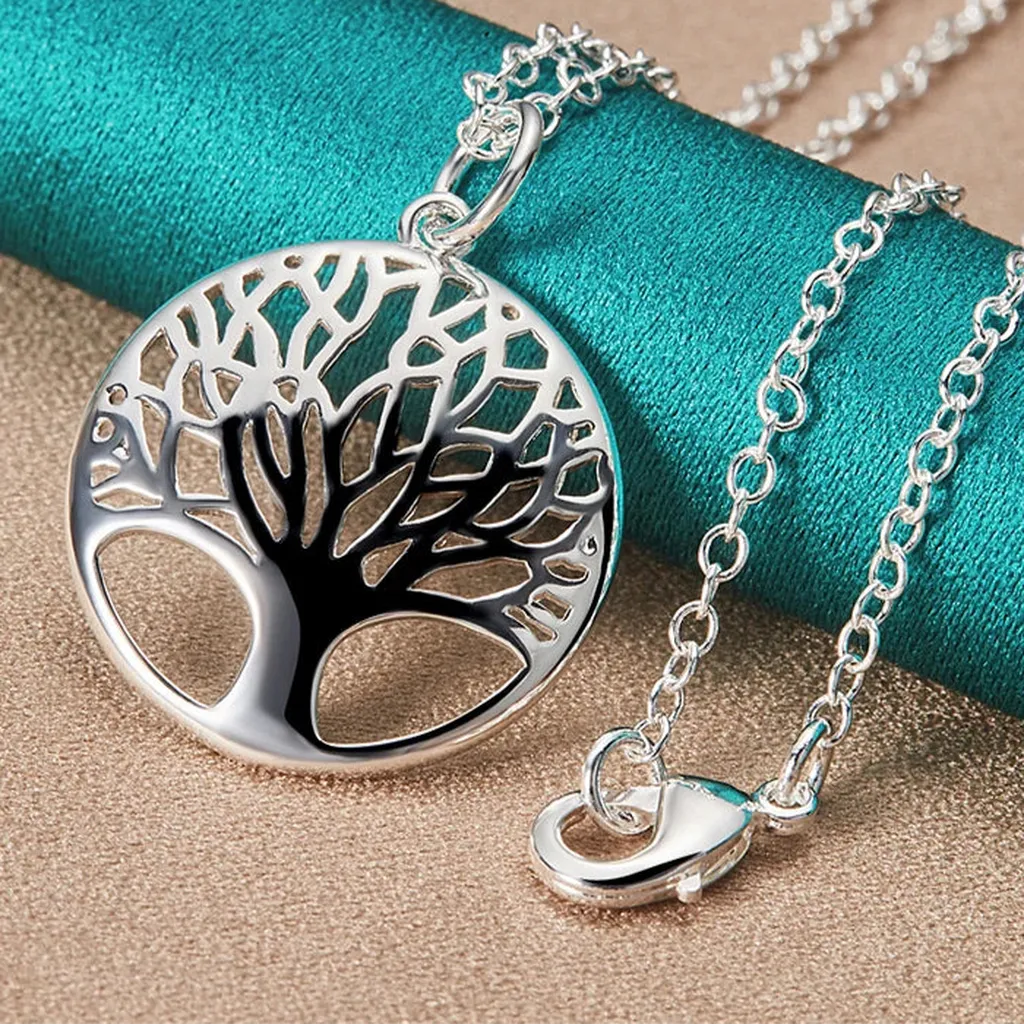 Trendy Sterling Silver Tree Pendant Necklace-ReesJewels-Silver O-Chain-40cm-ReesJewels