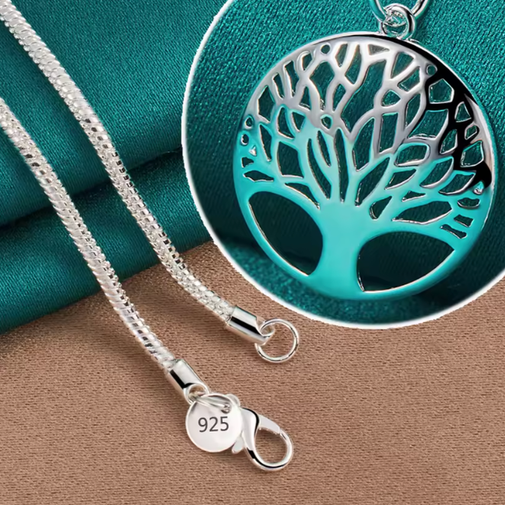 Trendy Sterling Silver Tree Pendant Necklace-ReesJewels-Silver Snake Chain-45cm-ReesJewels