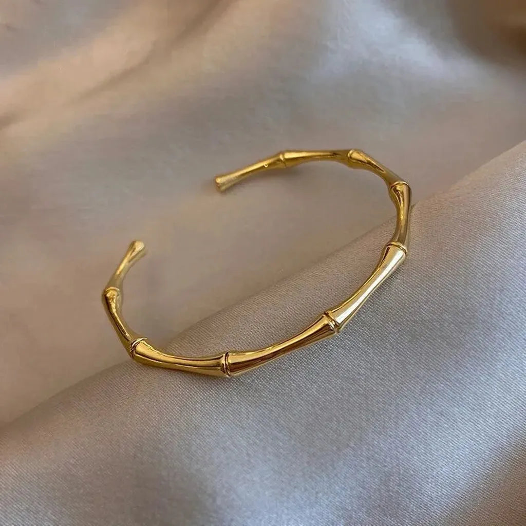 Vintage Golden Bamboo Cuff Bracelet-ReesJewels-ReesJewels