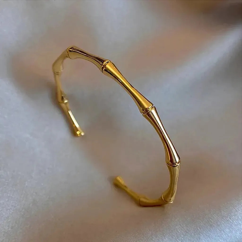 Vintage Golden Bamboo Cuff Bracelet-ReesJewels-ReesJewels