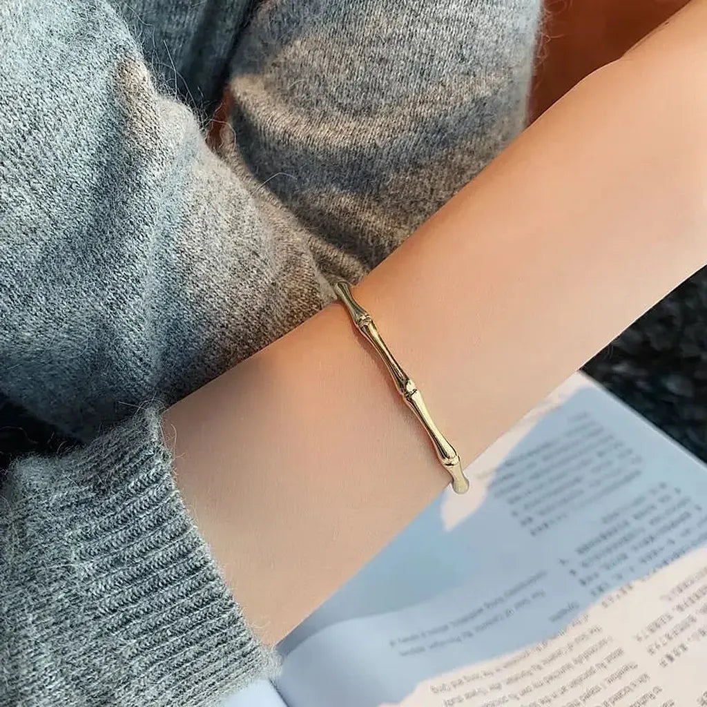 Vintage Golden Bamboo Cuff Bracelet-ReesJewels-ReesJewels