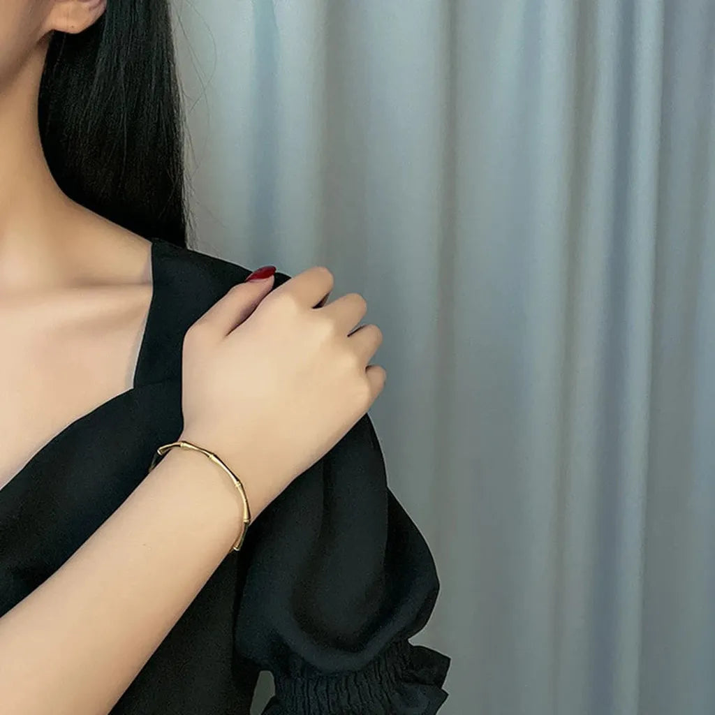 Vintage Golden Bamboo Cuff Bracelet-ReesJewels-ReesJewels