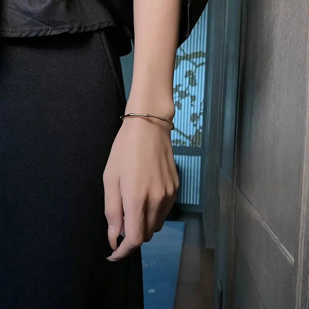 Vintage Golden Bamboo Cuff Bracelet-ReesJewels-ReesJewels