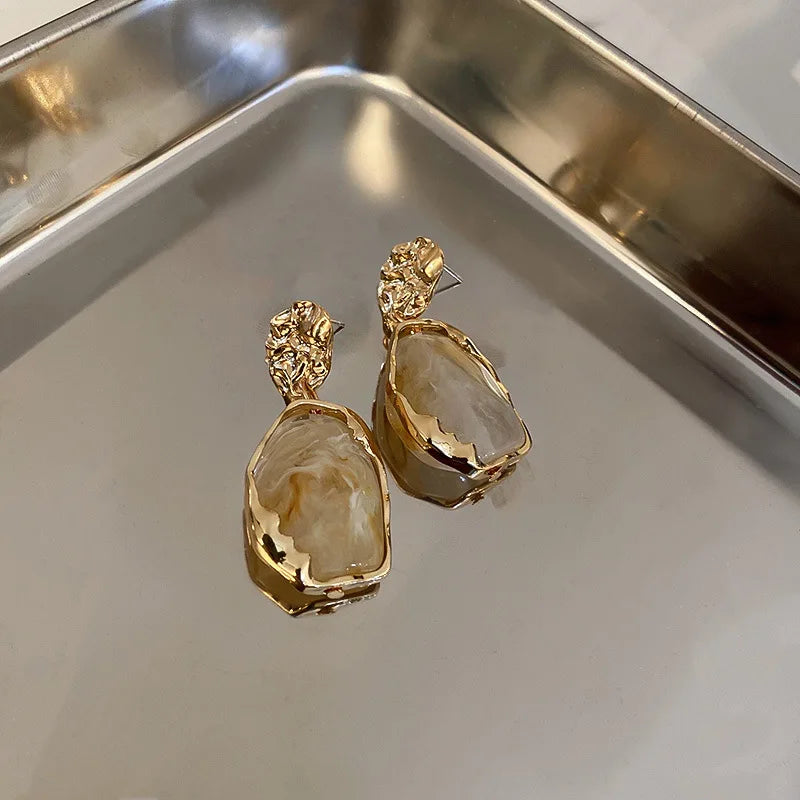 Vintage Golden Zircon Square Stone Earrings-ReesJewels-ReesJewels