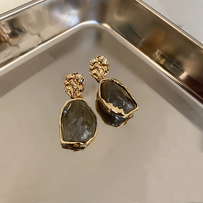 Vintage Golden Zircon Square Stone Earrings-ReesJewels-ReesJewels