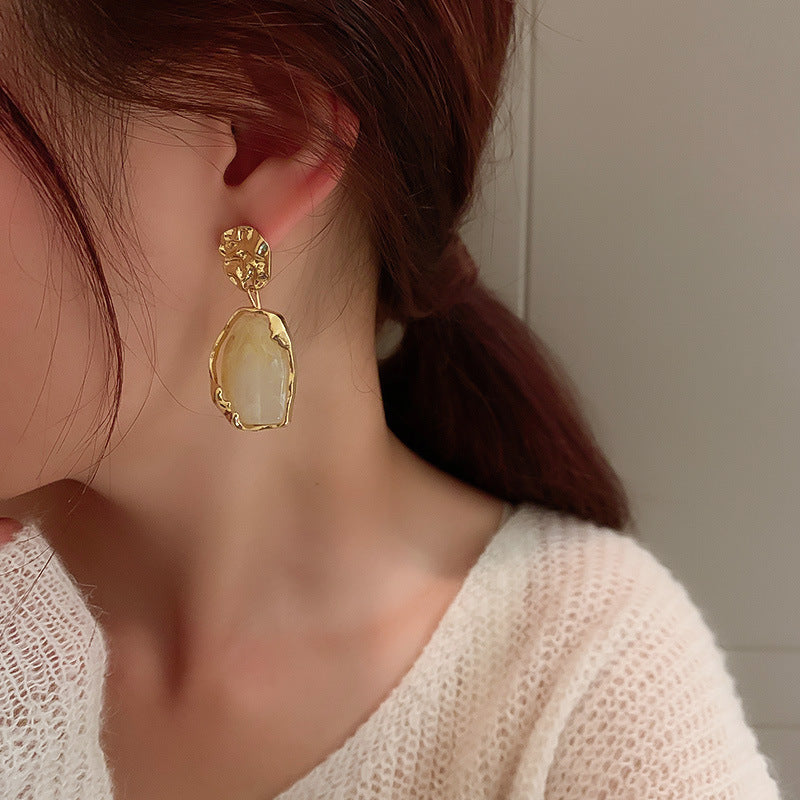 Vintage Golden Zircon Square Stone Earrings-ReesJewels-ReesJewels