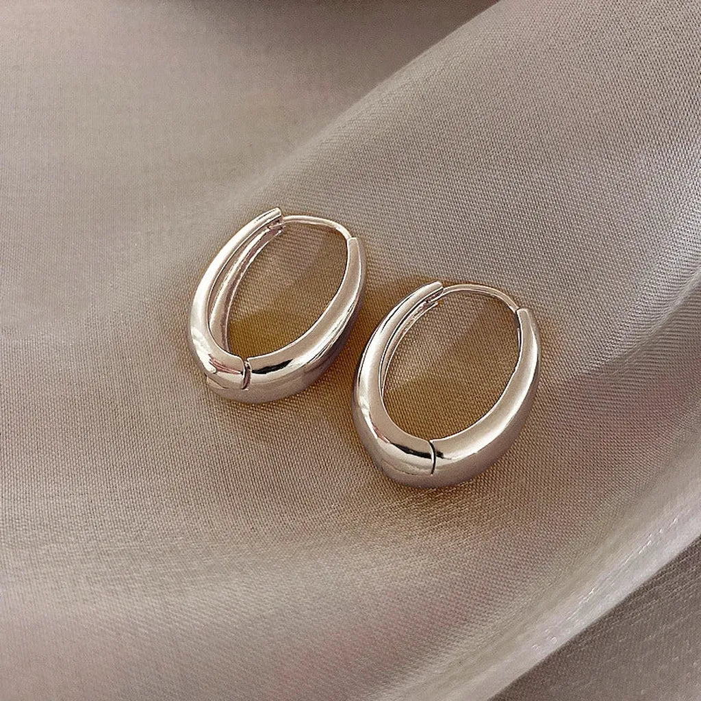 Vintage Hoop Metal Drop Earrings-ReesJewels-Silver-ReesJewels