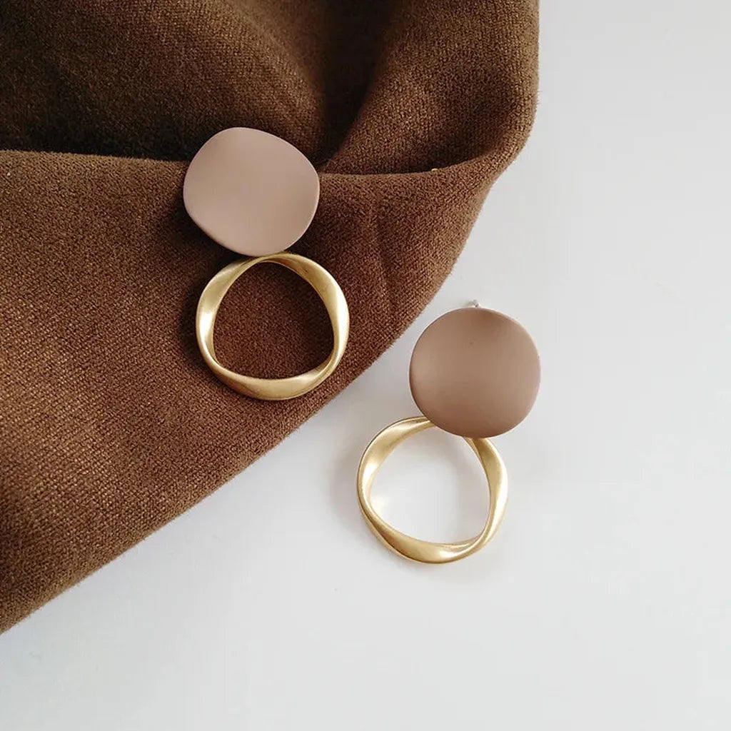 Vintage Matte Geometric Dangle Earrings-ReesJewels-Brown Gold-ReesJewels