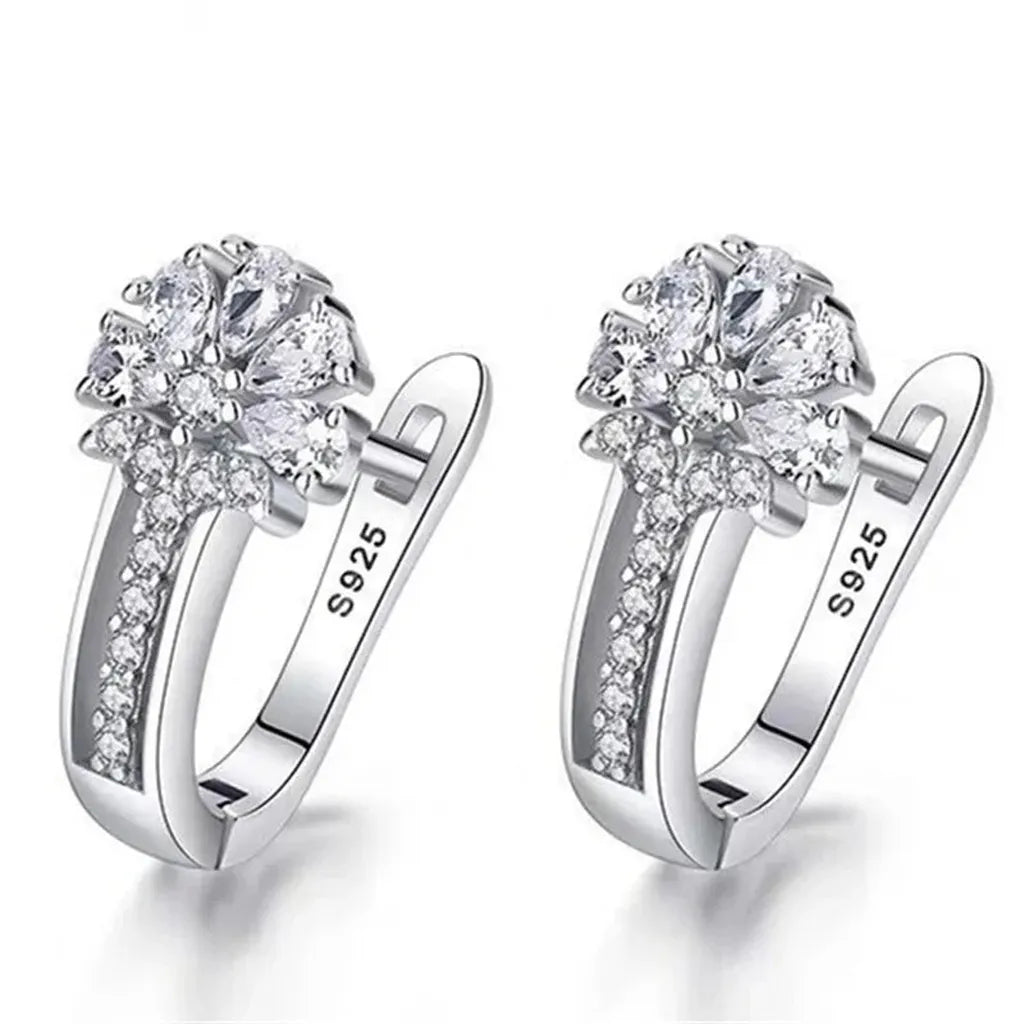 Zirconia Crystal Charm Flower Earring-ReesJewels-Silver-ReesJewels