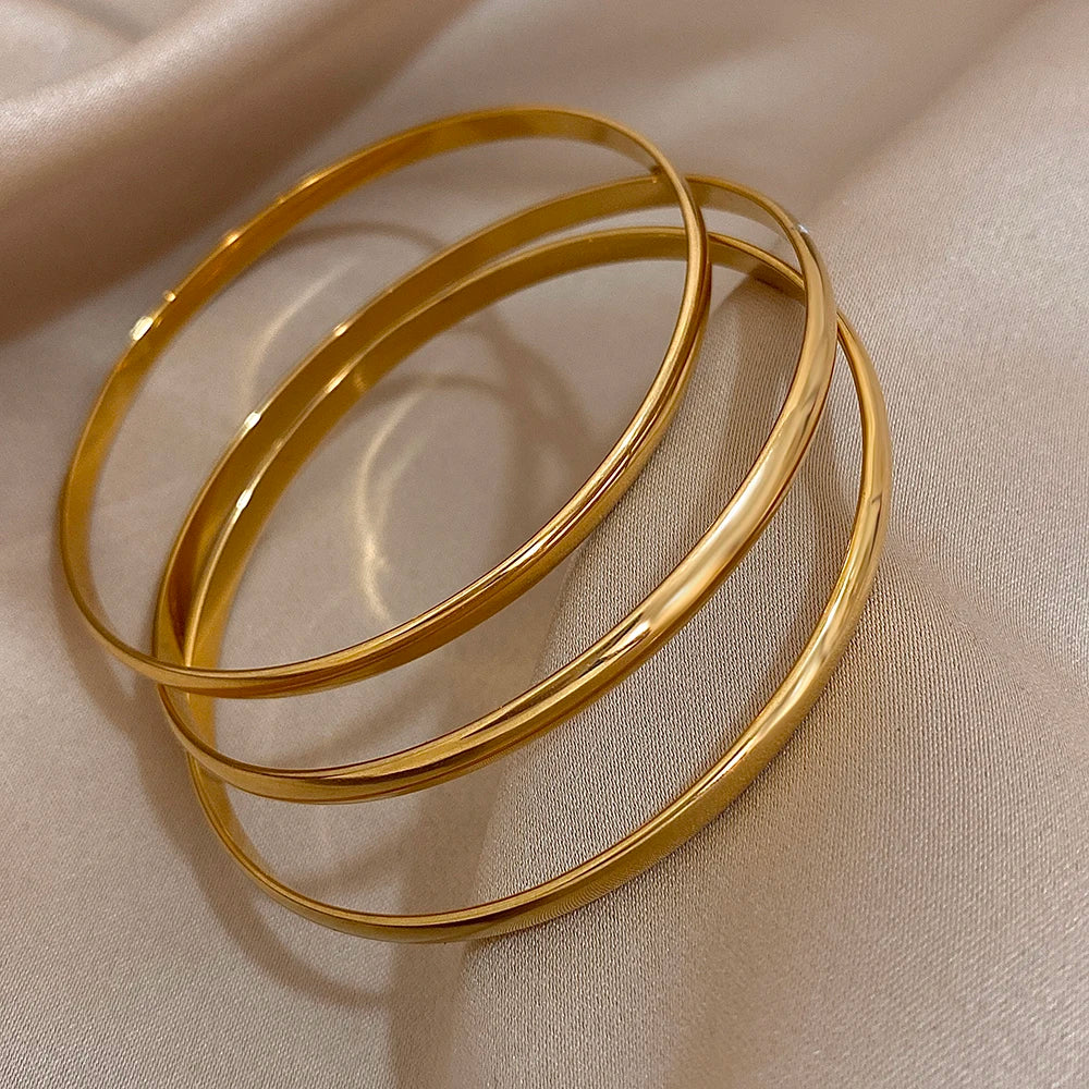 3 Pcs Timeless Golden Minimalism Bangle Set-Rees Jewels-ReesJewels