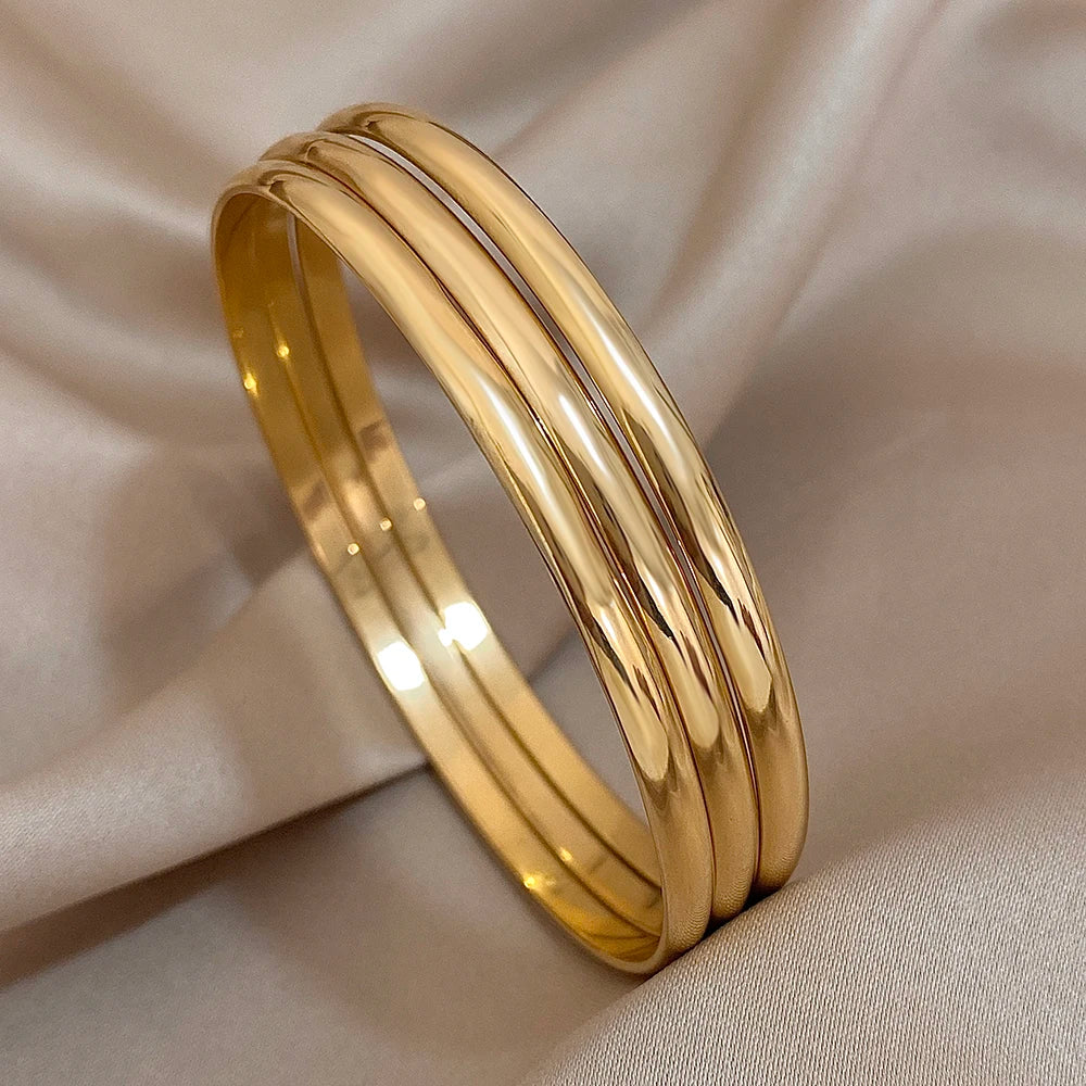 3 Pcs Timeless Golden Minimalism Bangle Set-Rees Jewels-Style 2-ReesJewels