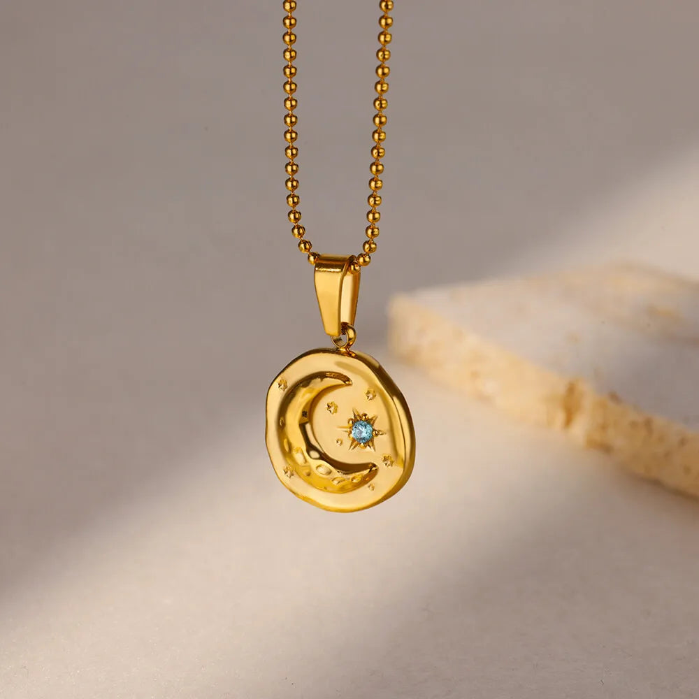 Aesthetic Blue Zirconia Star Moon Collar Necklace