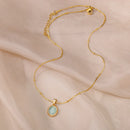 Aesthetic Golden Opal Oval Pendant Necklace-ReesJewels-ReesJewels