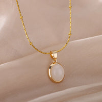 Aesthetic Golden Opal Oval Pendant Necklace-ReesJewels-ReesJewels