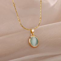 Aesthetic Golden Opal Oval Pendant Necklace-ReesJewels-ReesJewels