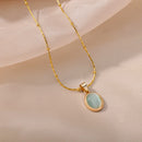 Aesthetic Golden Opal Oval Pendant Necklace-ReesJewels-ReesJewels