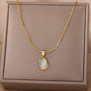 Aesthetic Golden Opal Oval Pendant Necklace-ReesJewels-Blue-45cm-ReesJewels