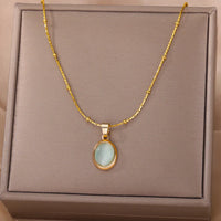 Aesthetic Golden Opal Oval Pendant Necklace-ReesJewels-Blue-45cm-ReesJewels