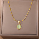 Aesthetic Golden Opal Oval Pendant Necklace-ReesJewels-Green-45cm-ReesJewels