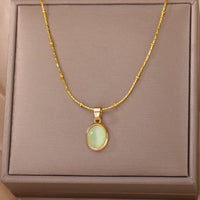 Aesthetic Golden Opal Oval Pendant Necklace-ReesJewels-Green-45cm-ReesJewels