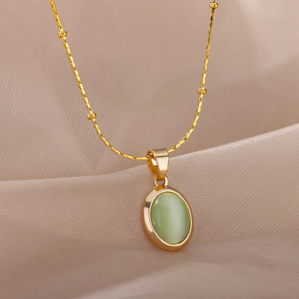 Aesthetic Golden Opal Oval Pendant Necklace