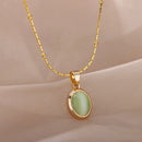 Aesthetic Golden Opal Oval Pendant Necklace-ReesJewels-ReesJewels