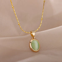 Aesthetic Golden Opal Oval Pendant Necklace-ReesJewels-ReesJewels