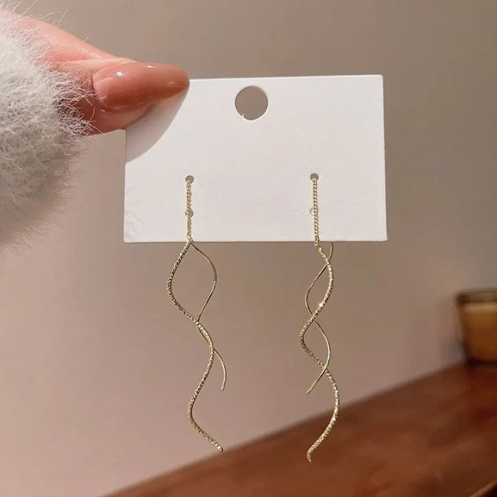 Beautiful Minimalist Spiral Wave Long Earrings