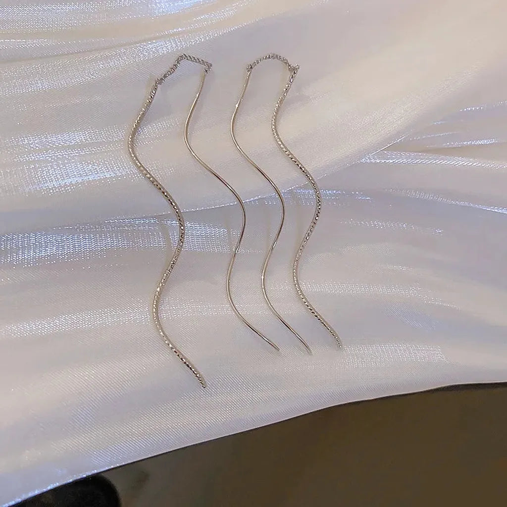 Beautiful Minimalist Spiral Wave Long Earrings-ReesJewels-ReesJewels