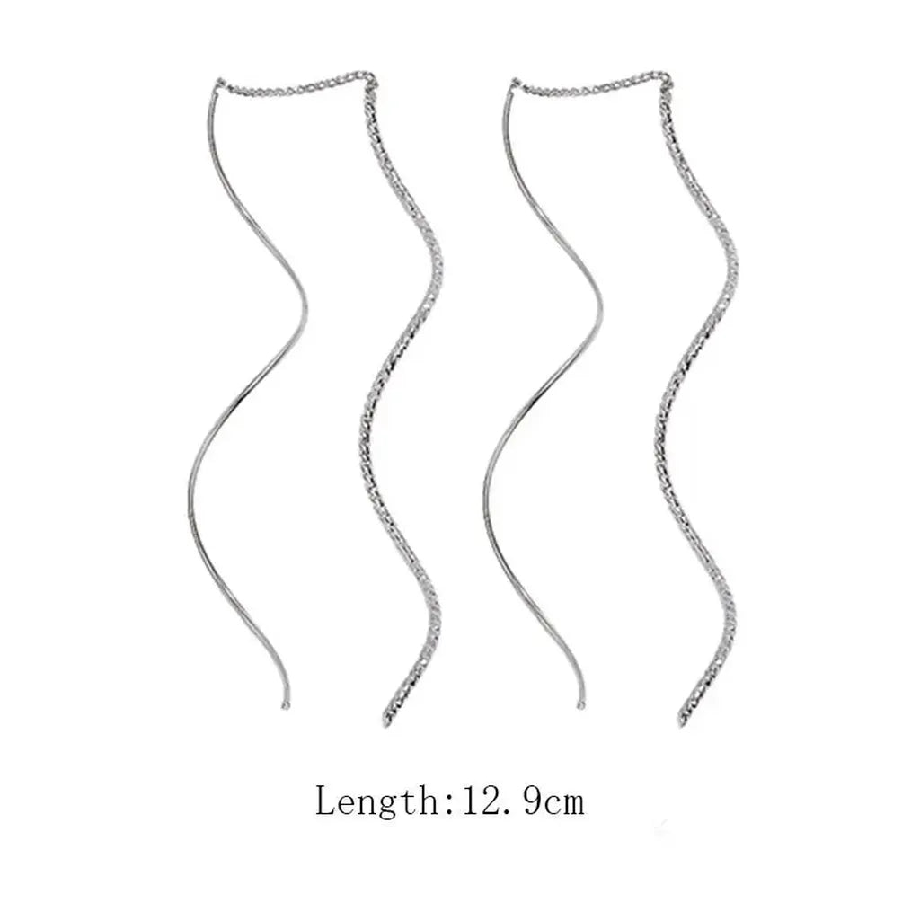 Beautiful Minimalist Spiral Wave Long Earrings-ReesJewels-ReesJewels