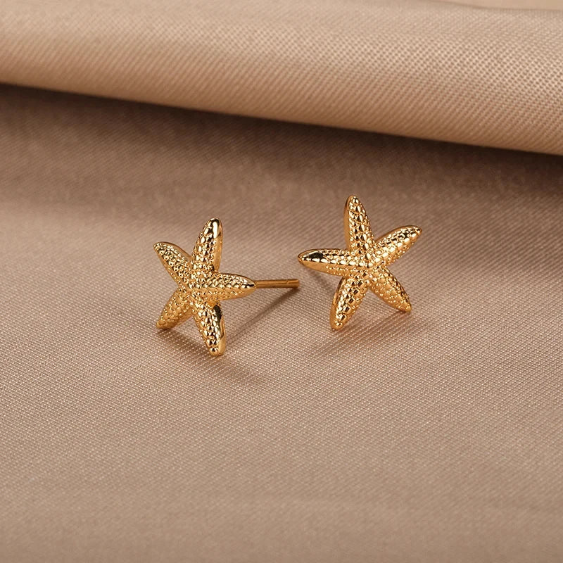 Beautiful Starfish Stainless Steel Stud Earrings-ReesJewels-ReesJewels