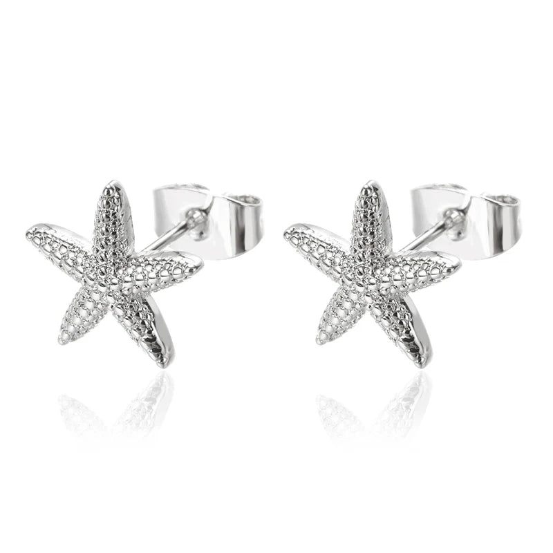 Beautiful Starfish Stainless Steel Stud Earrings-ReesJewels-Silver-ReesJewels