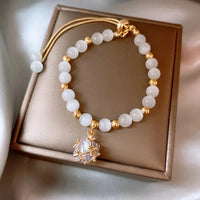 Cat Eye Stone Crystal Pendant Bracelet-ReesJewels-White Stone-ReesJewels