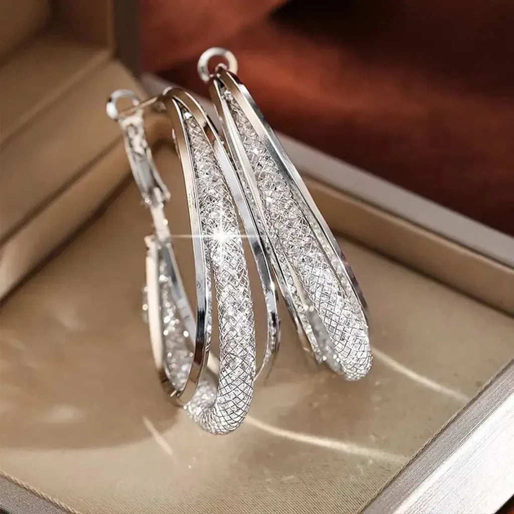 Chic Crystal Stone Twisted Hoop Earrings-ReesJewels-ReesJewels