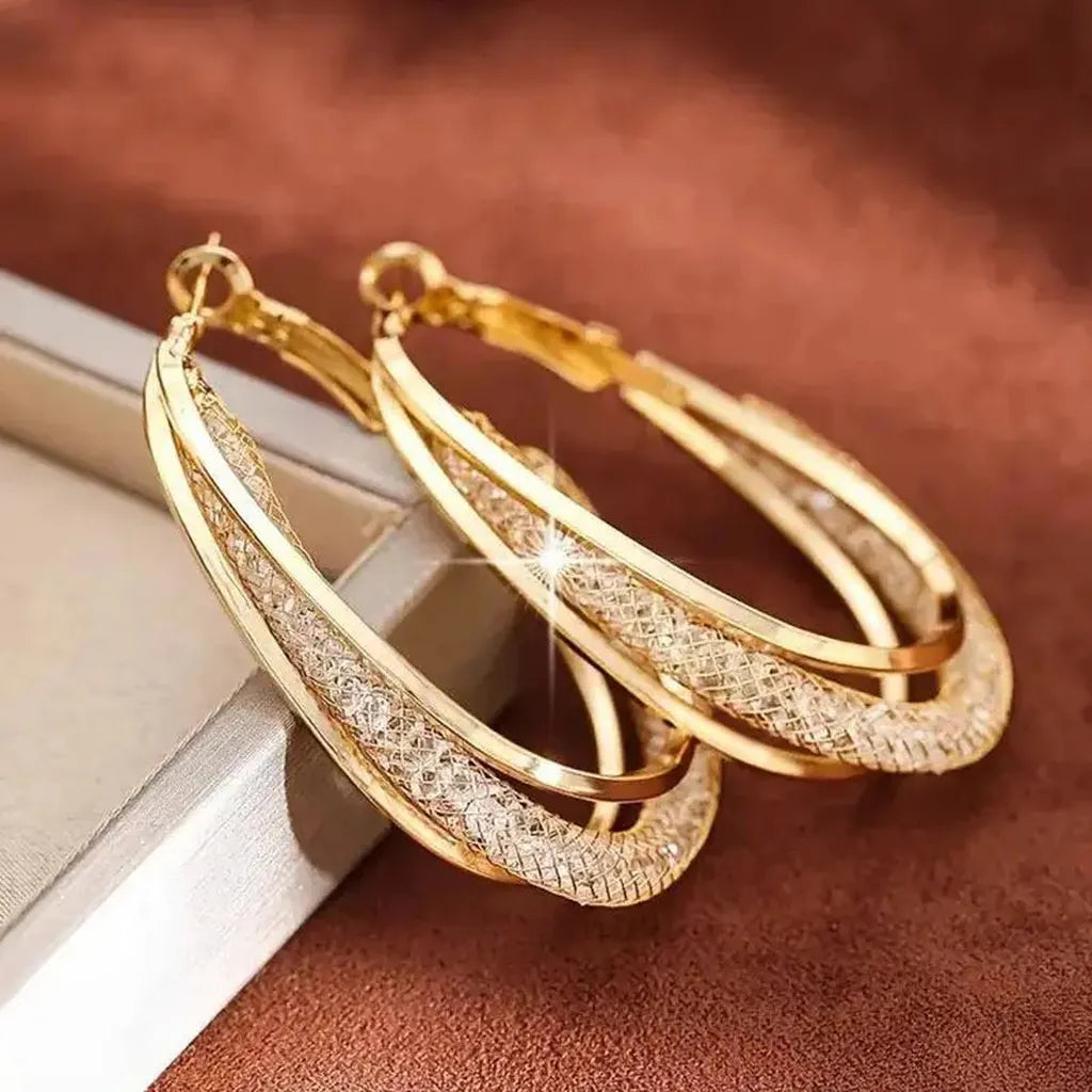 Chic Crystal Stone Twisted Hoop Earrings-ReesJewels-Gold-ReesJewels