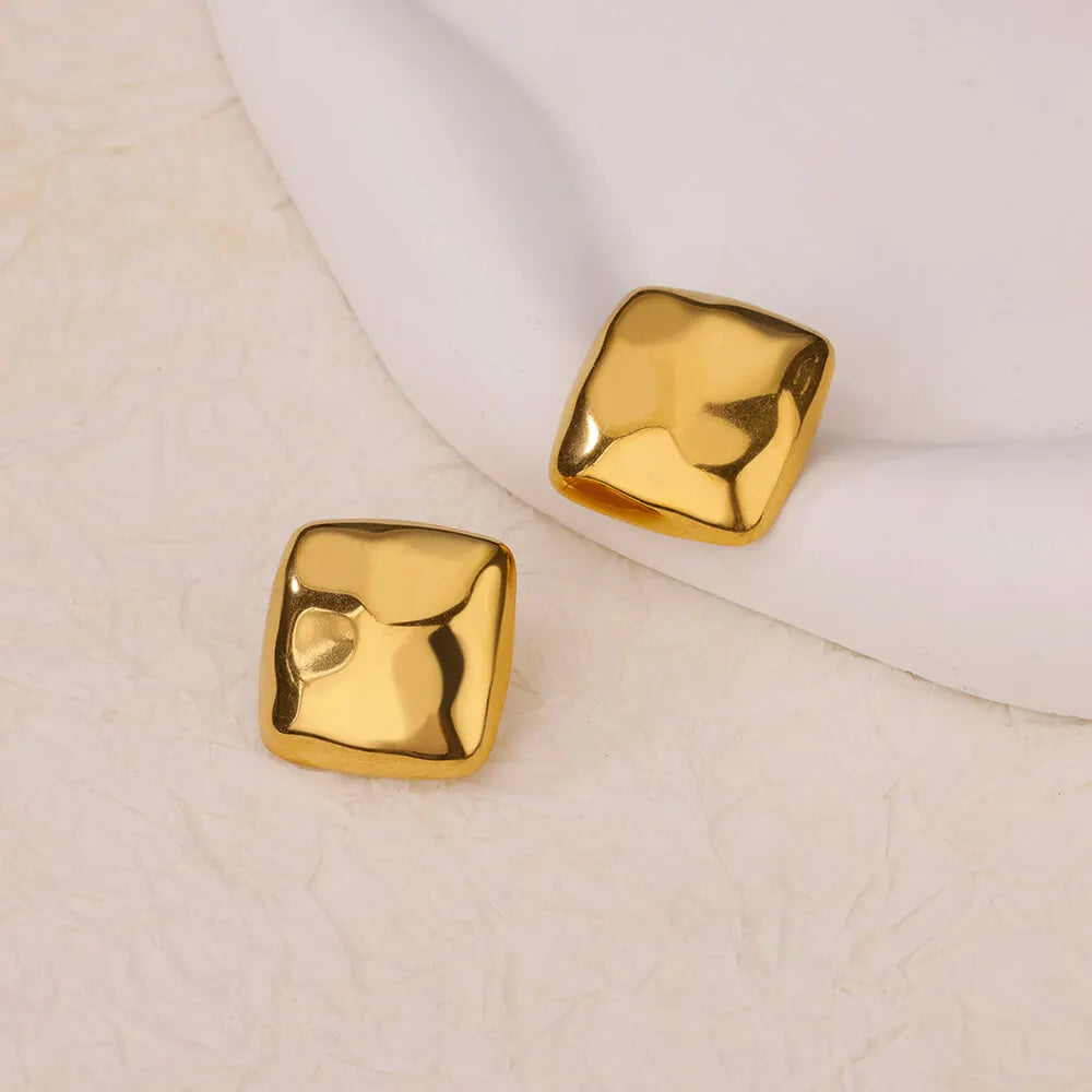 Chic Square Golden Stud Earrings