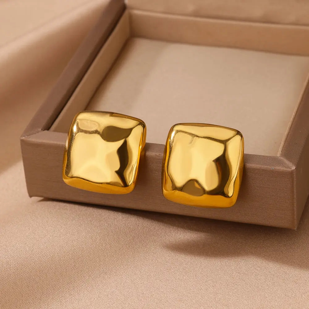 Chic Square Golden Stud Earrings