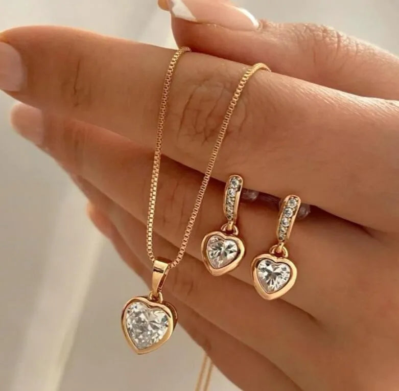 Classic Dainty Heart Pendant Jewelry Set-Rees Jewels-Crystal-ReesJewels