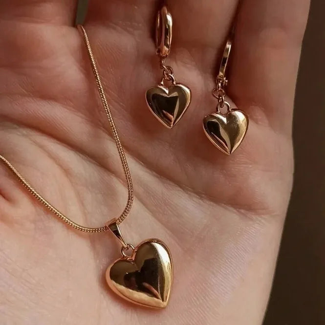 Classic Dainty Heart Pendant Jewelry Set-Rees Jewels-Golden-ReesJewels