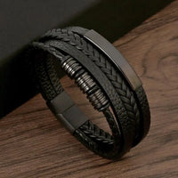 Classic Handwoven Layered Leather Bracelet for Men with Magnetic Clasp-Rees Jewels-ReesJewels