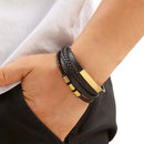 Classic Handwoven Layered Leather Bracelet for Men with Magnetic Clasp-Rees Jewels-ReesJewels