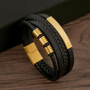 Classic Handwoven Layered Leather Bracelet for Men with Magnetic Clasp-Rees Jewels-ReesJewels