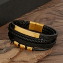 Classic Handwoven Layered Leather Bracelet for Men with Magnetic Clasp-Rees Jewels-ReesJewels