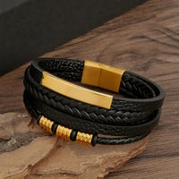 Classic Handwoven Layered Leather Bracelet for Men with Magnetic Clasp-Rees Jewels-ReesJewels