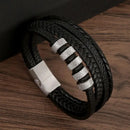 Classic Handwoven Layered Leather Bracelet for Men with Magnetic Clasp-Rees Jewels-B1-19cm-ReesJewels