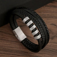 Classic Handwoven Layered Leather Bracelet for Men with Magnetic Clasp-Rees Jewels-B1-19cm-ReesJewels