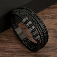 Classic Handwoven Layered Leather Bracelet for Men with Magnetic Clasp-Rees Jewels-B2-19cm-ReesJewels